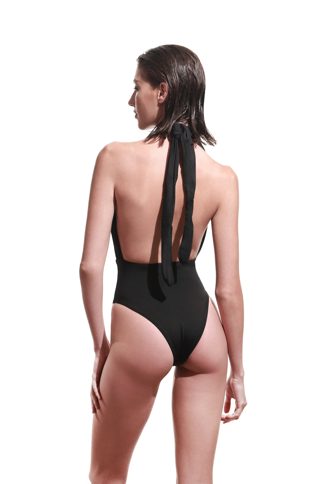 PLUNGE NECK ONE PIECE - BLACK