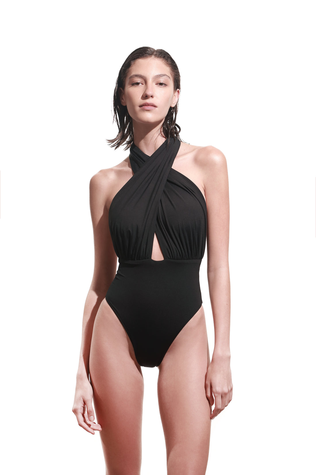 PLUNGE NECK ONE PIECE - BLACK