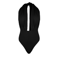 PLUNGE NECK ONE PIECE - BLACK