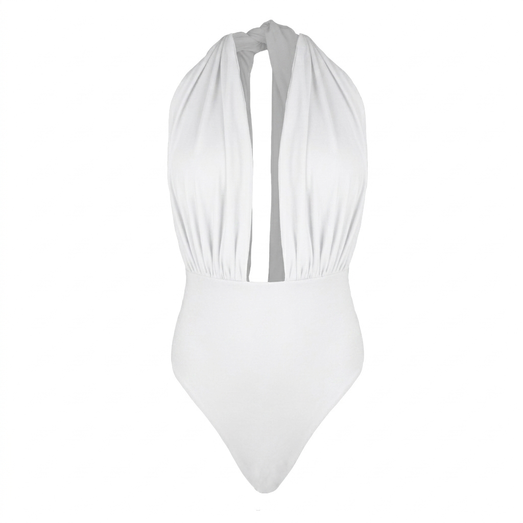 PLUNGE NECK ONE PIECE - WHITE